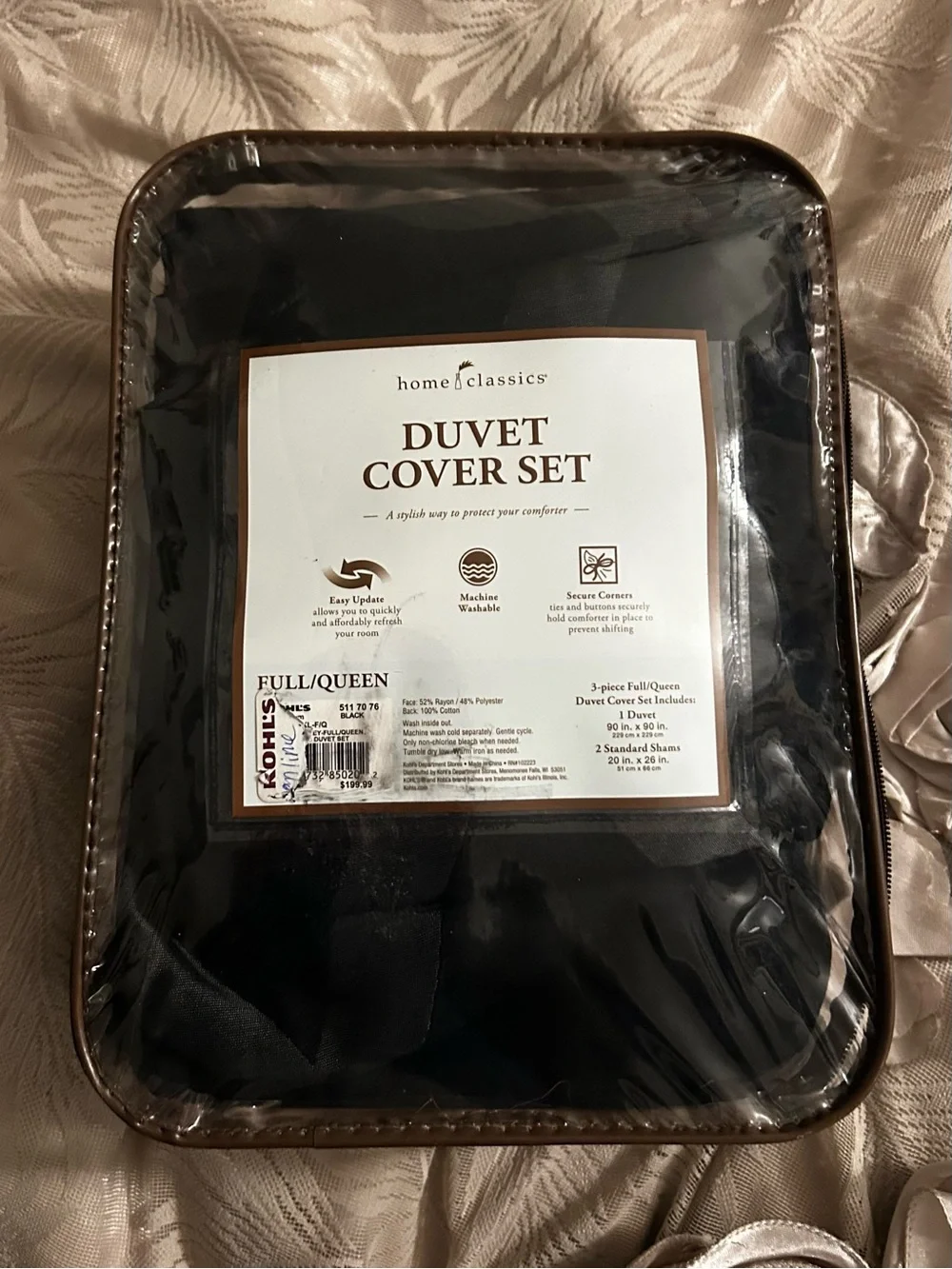 McKinley Queen Duvet Cover Set in black & Charcoal Gray, 2 shams